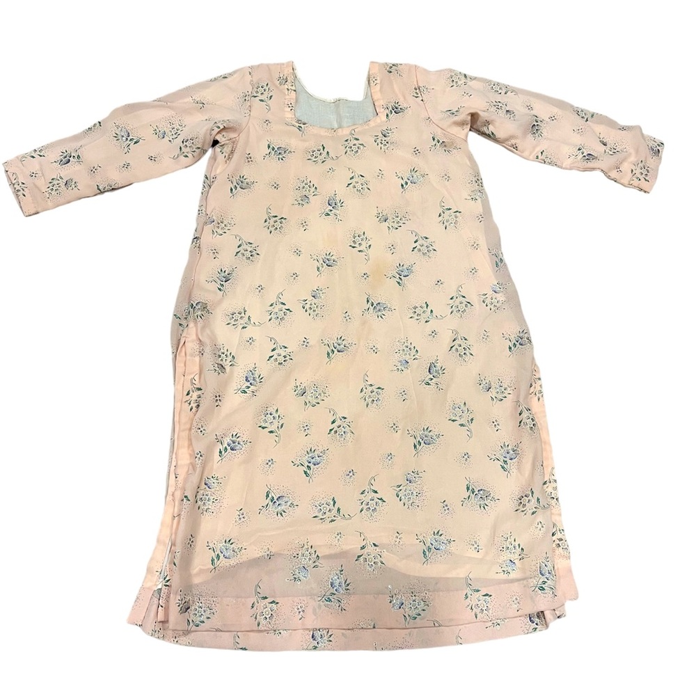Handmade Indian Kurti Light Pink Floral Tunic Top 3/4 Sleeve Size L